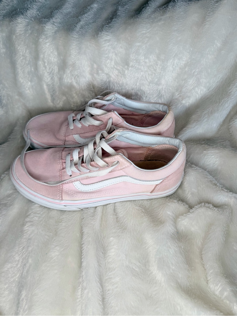 Vans Pink and White Low-Top Sneakers kids 6 or Women 7.5